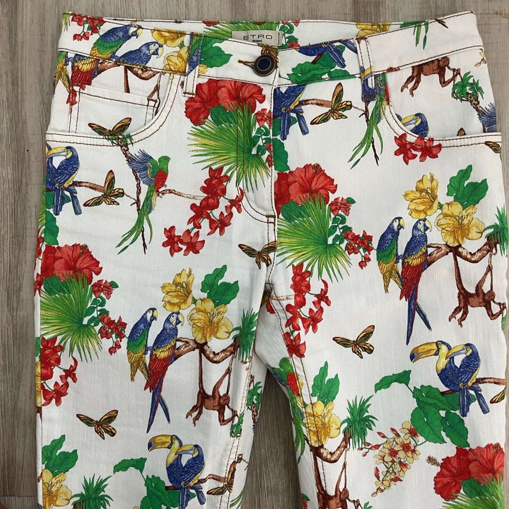 Etro White Forest Printed Denim Skinny Jeans 28 - Picture 5 of 12